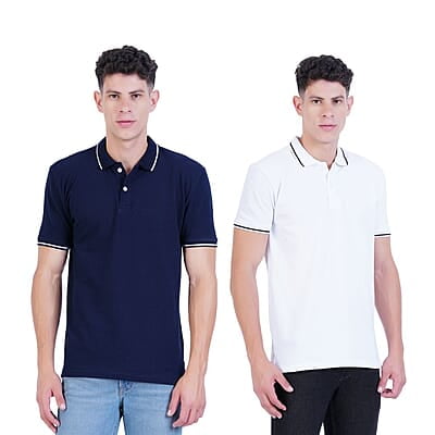 Wemyc Men's Cotton Rich Solid Polo T-Shirt Regular Fit- Pack of 2