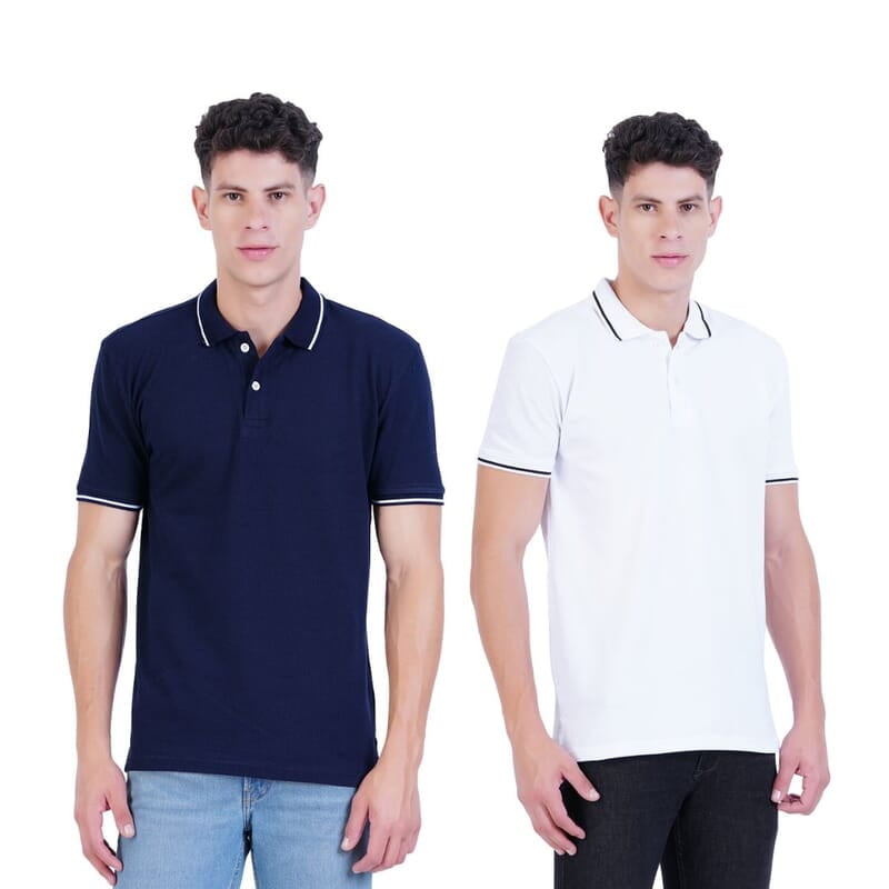 Wemyc Men's Cotton Rich Solid Polo T-Shirt Regular Fit- Pack of 2 Wemyc Men's Cotton Rich Solid Polo T-Shirt Regular Fit- Pack of 2