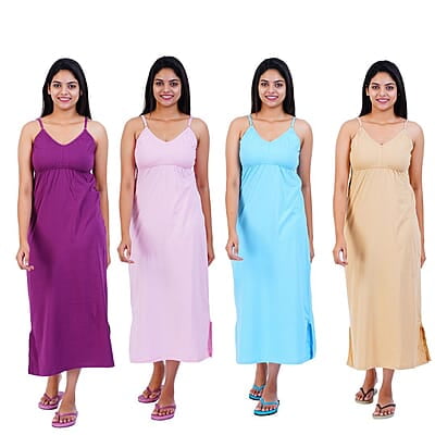 Women Cotton Maxi Seamless Bra Nighty Slip - Pack of 4