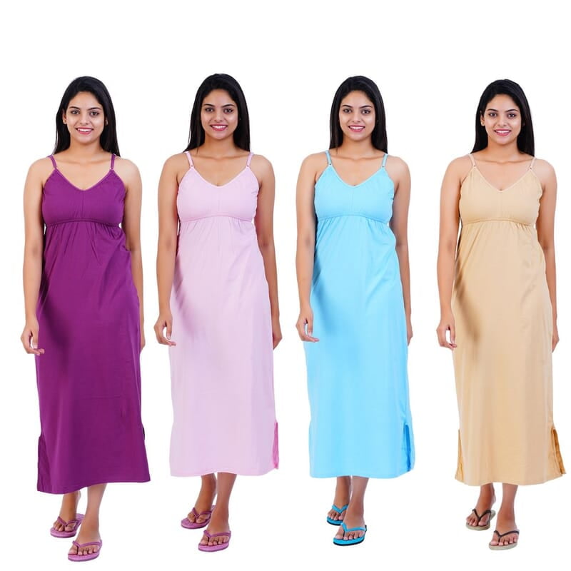 Women Cotton Maxi Seamless Bra Nighty Slip - Pack of 4 Women Cotton Maxi Seamless Bra Nighty Slip - Pack of 4