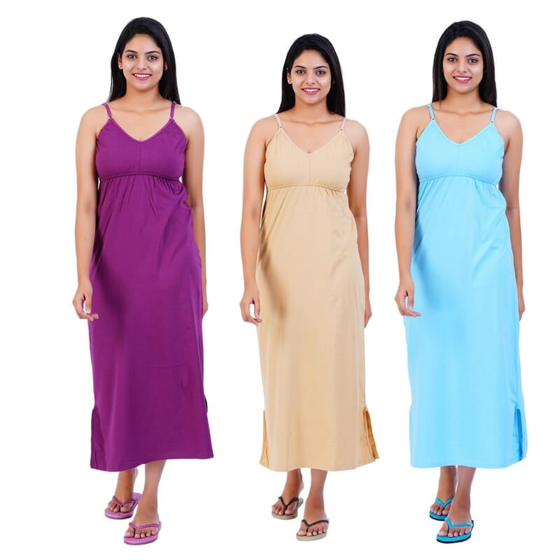 Women Cotton Maxi Seamless Bra Nighty Slip - Pack of 3 Women Cotton Maxi Seamless Bra Nighty Slip - Pack of 3