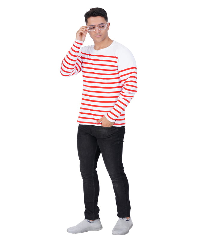Men's Premium Red Striped Regular Fit Full Sleeve Cotton T-Shirt Men's Premium Red Striped Regular Fit Full Sleeve Cotton T-Shirt