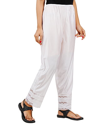 White Wemyc Women's Nylon Ankle Length Pants / Capris / Pant slip