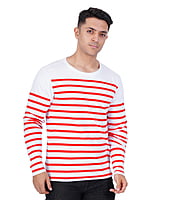 Men's Premium Red Striped Regular Fit Full Sleeve Cotton T-Shirt Men's Premium Red Striped Regular Fit Full Sleeve Cotton T-Shirt