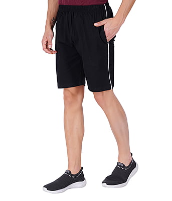 Wemyc Men's Cotton Blend Regular-Fit Plain Shorts | Expandable Elastic Waist Shorts with 2 Pockets | Stretchable Sports Wear Trouser for Men